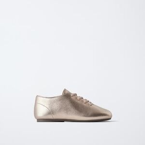 NWT Zara Size 7 + 8 Kids Gold Lether Lace Up Shoes